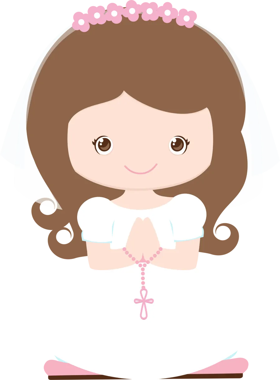 Menina Rezando com Terço e Flores PNG transparente