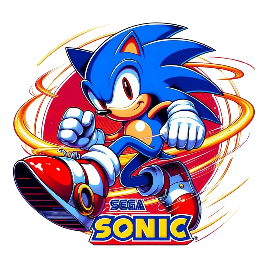 Sonic Correndo com Logo Sega PNG transparente