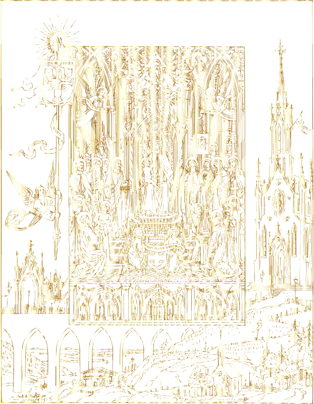 Virgem Maria Litografia Gótica Dourada PNG transparente