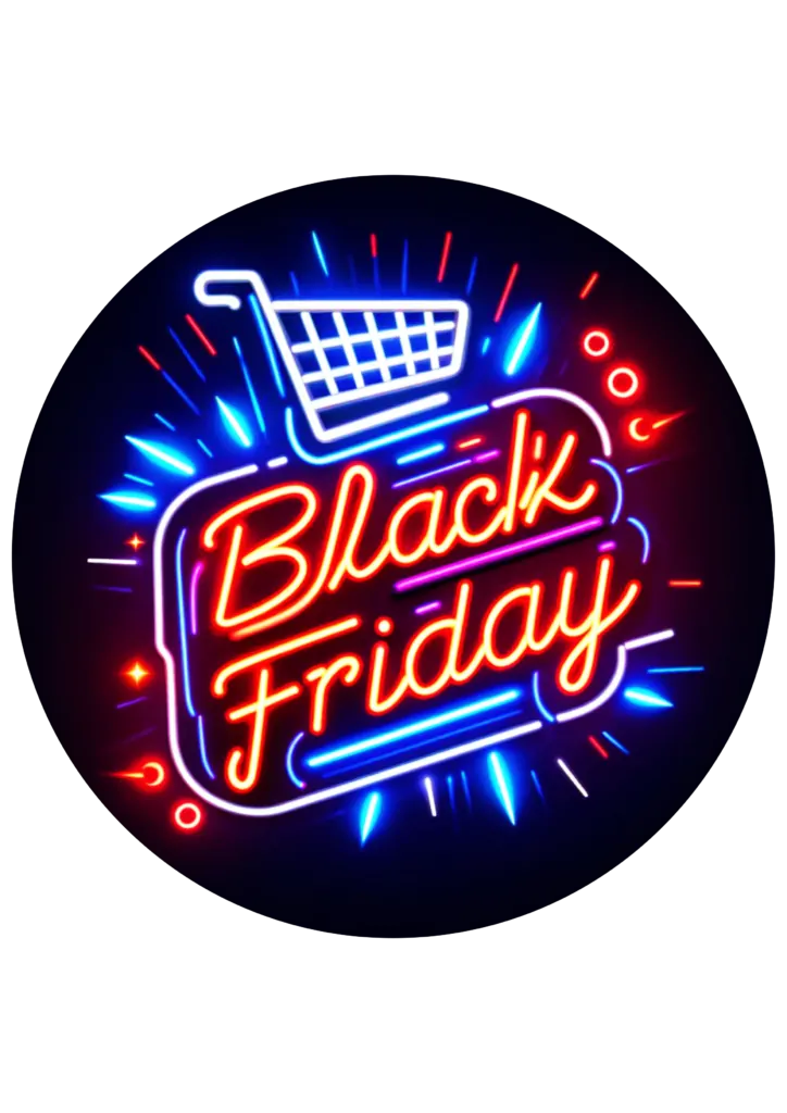 Black Friday Neon com Carrinho PNG transparente