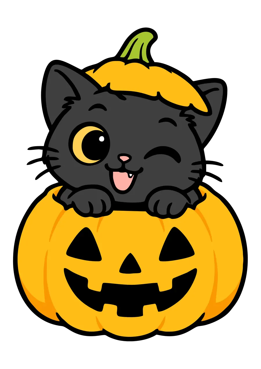 Gatinho Preto na Abóbora PNG transparente