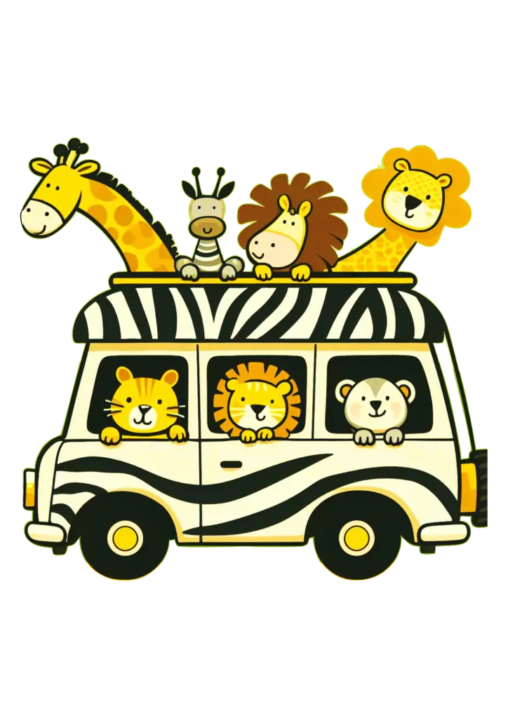 Van Safari Zebra com Animais PNG transparente