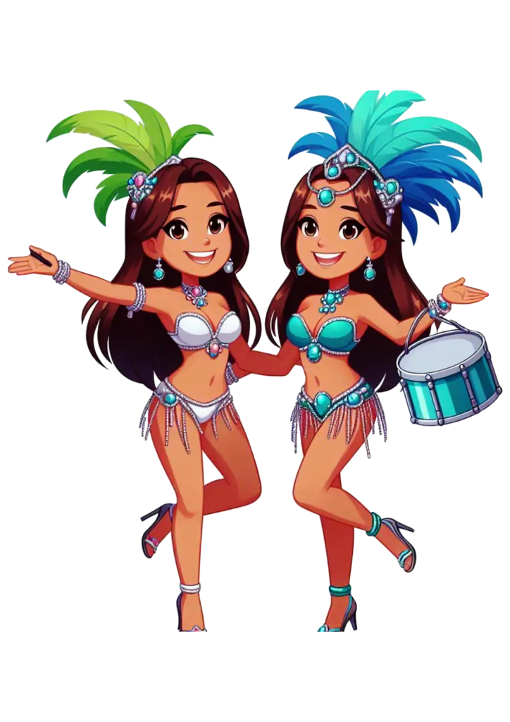 Duas Sambistas com Fantasias Azuis PNG transparente