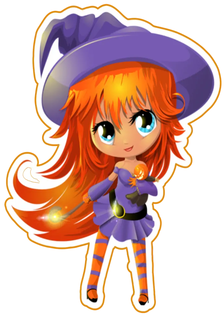Bruxinha Fofinha Ruiva com Abóbora PNG transparente
