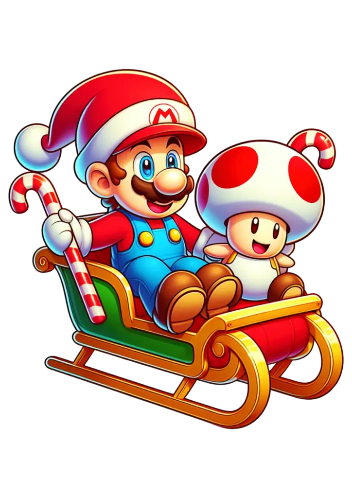 Mario de Gorro de Natal com Toad PNG transparente