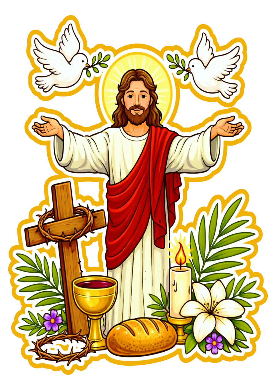 Jesus Cristo e Símbolos da Páscoa PNG transparente