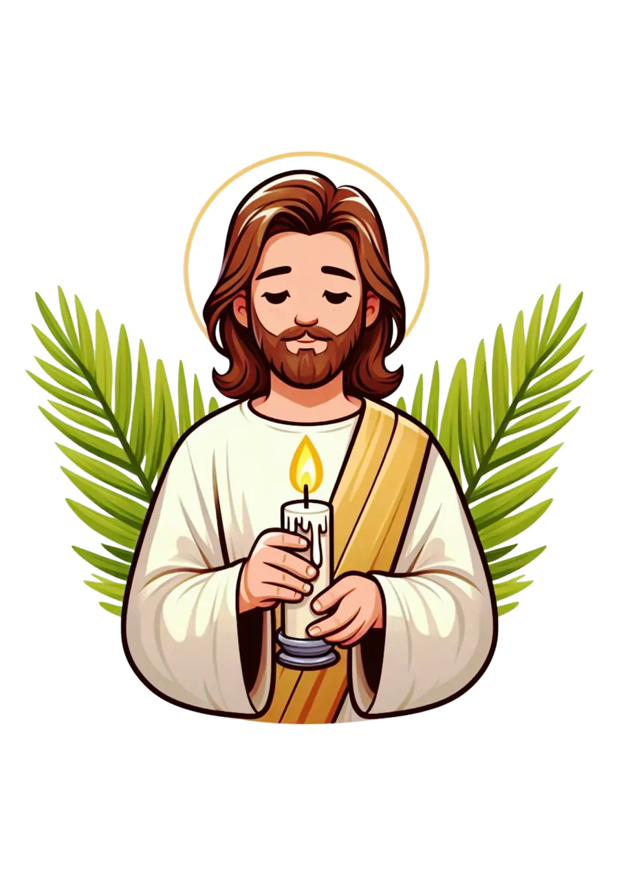 Jesus em Oração com Vela e Ramos PNG transparente