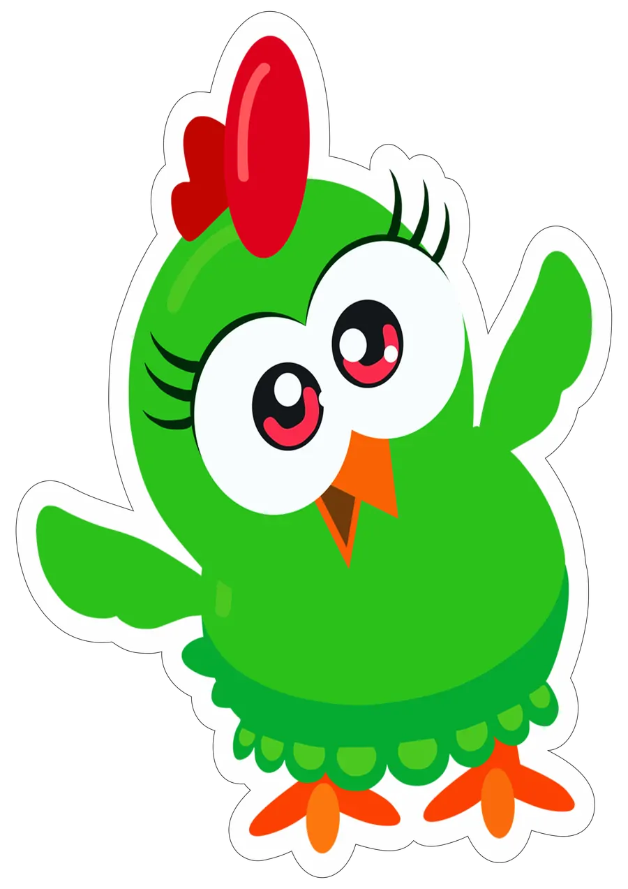 Galinha Verde Estilo Infantil Sorrindo PNG transparente