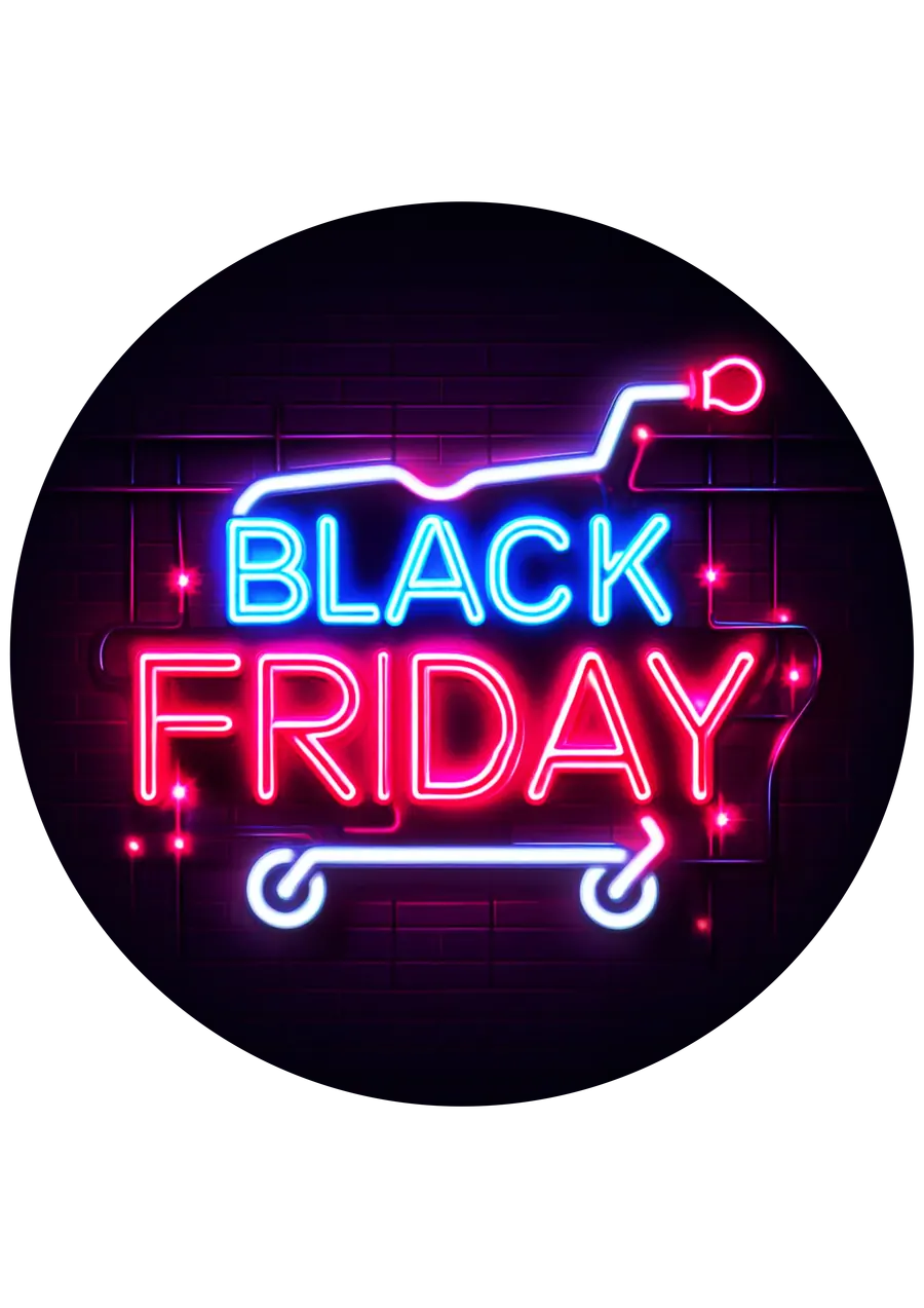 Letreiro Neon Black Friday com Carrinho PNG transparente