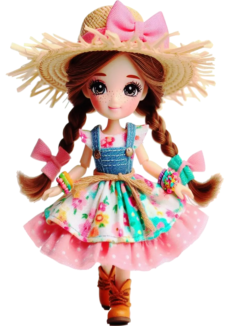 Boneca Caipira com Chapéu de Palha PNG transparente