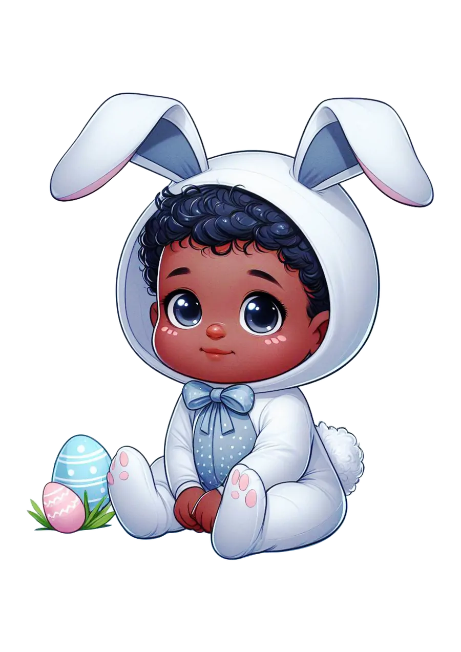 Bebê Negro com Fantasia de Coelhinho de Páscoa PNG transparente