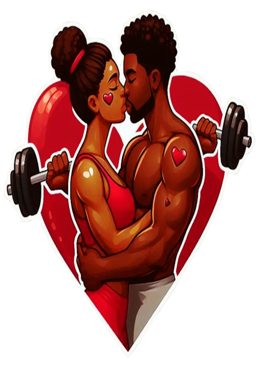Casal Fitness Beijando com Pesos de Academia PNG transparente