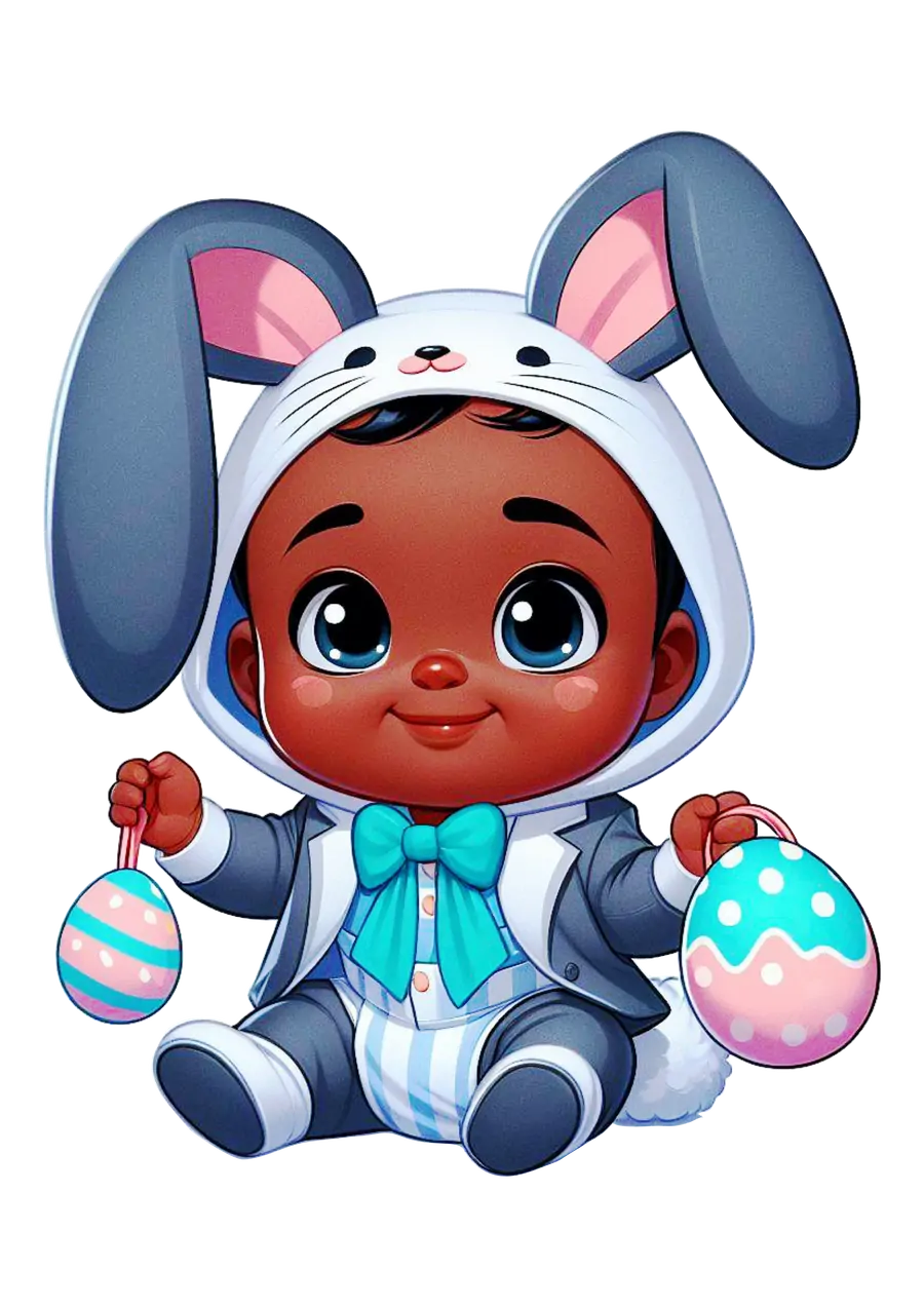 Bebê Coelhinho com Ovos de Páscoa Coloridos PNG transparente