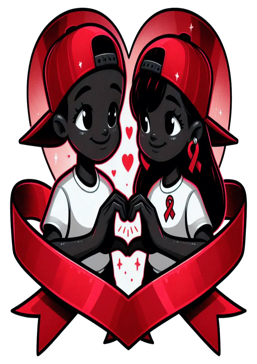 Casal Jovem com Coração e Fita PNG transparente