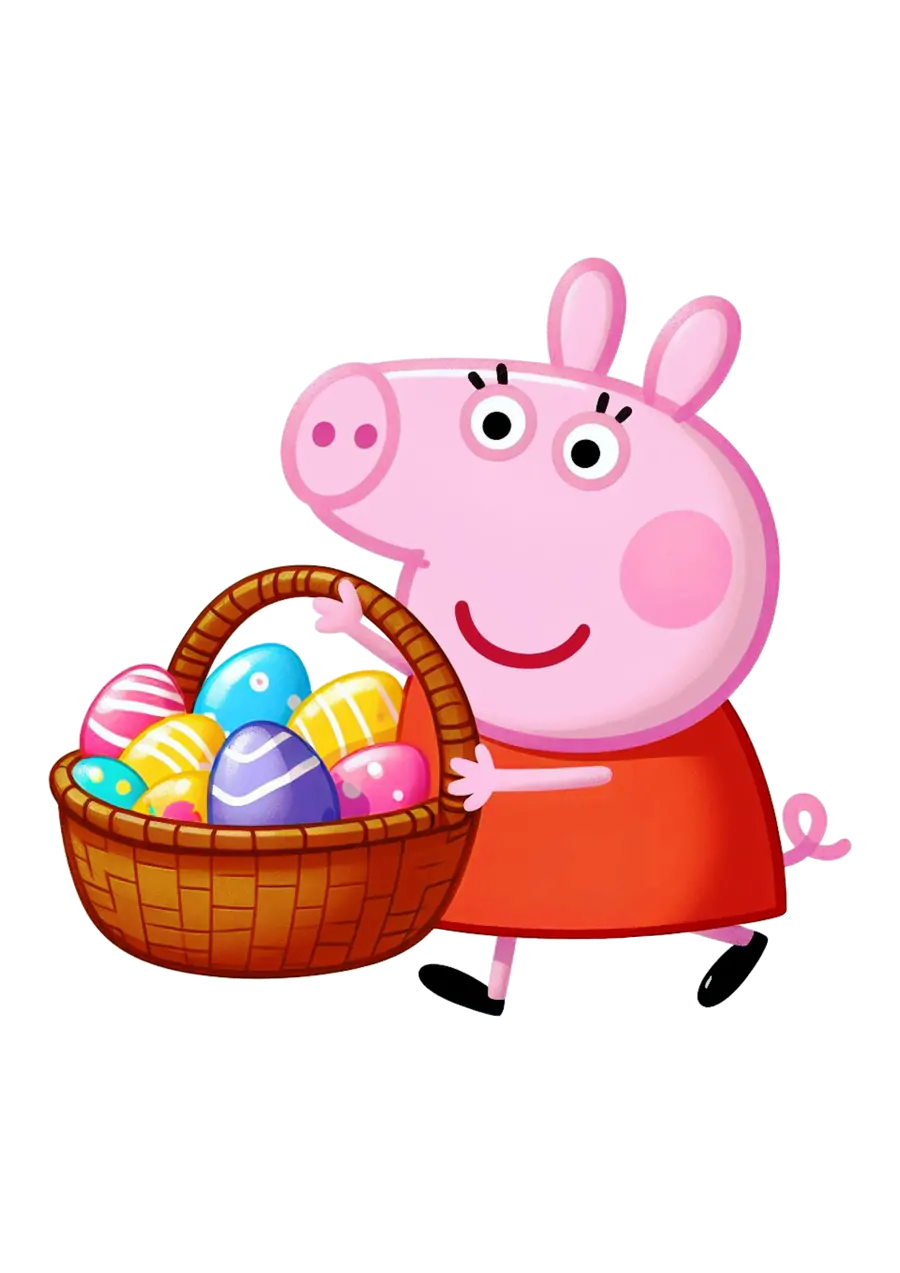 Peppa Pig Carregando Cesta de Páscoa PNG transparente