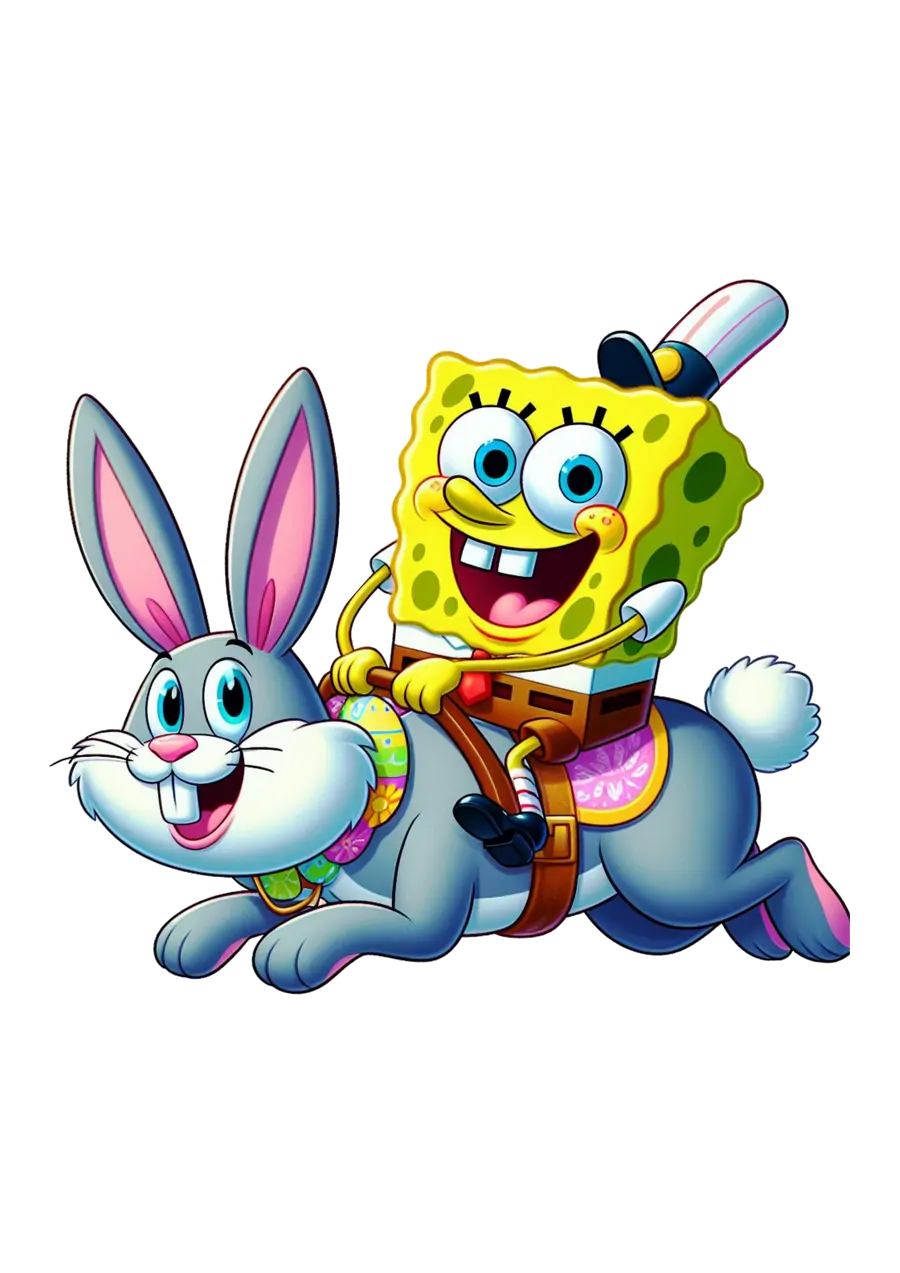 Bob Esponja Montado em Coelho PNG transparente