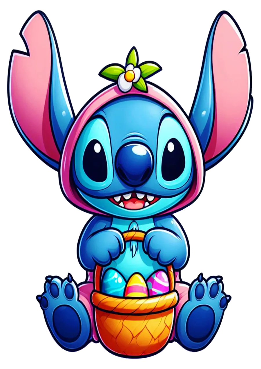 Stitch Coelhinho da Páscoa com Cesta de Ovos PNG transparente