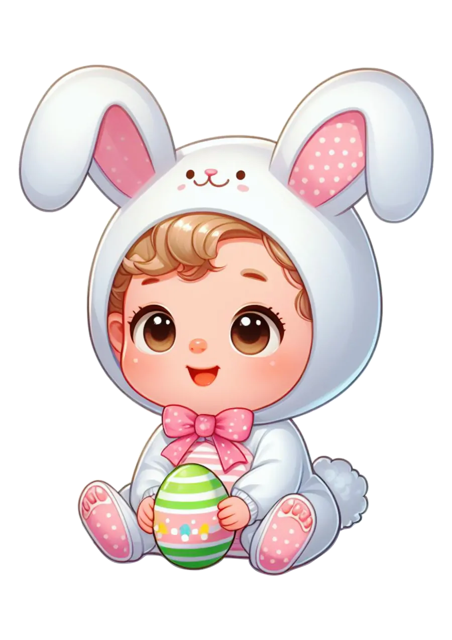 Bebê Fantasiado de Coelhinho com Ovo PNG transparente