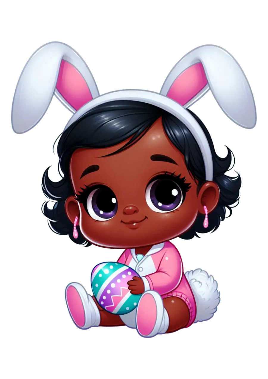 Bebê Menina Sentada com Orelhas de Coelho PNG transparente