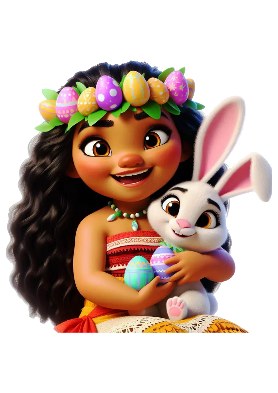 Moana com Coelhinho e Ovos de Pascoa PNG transparente