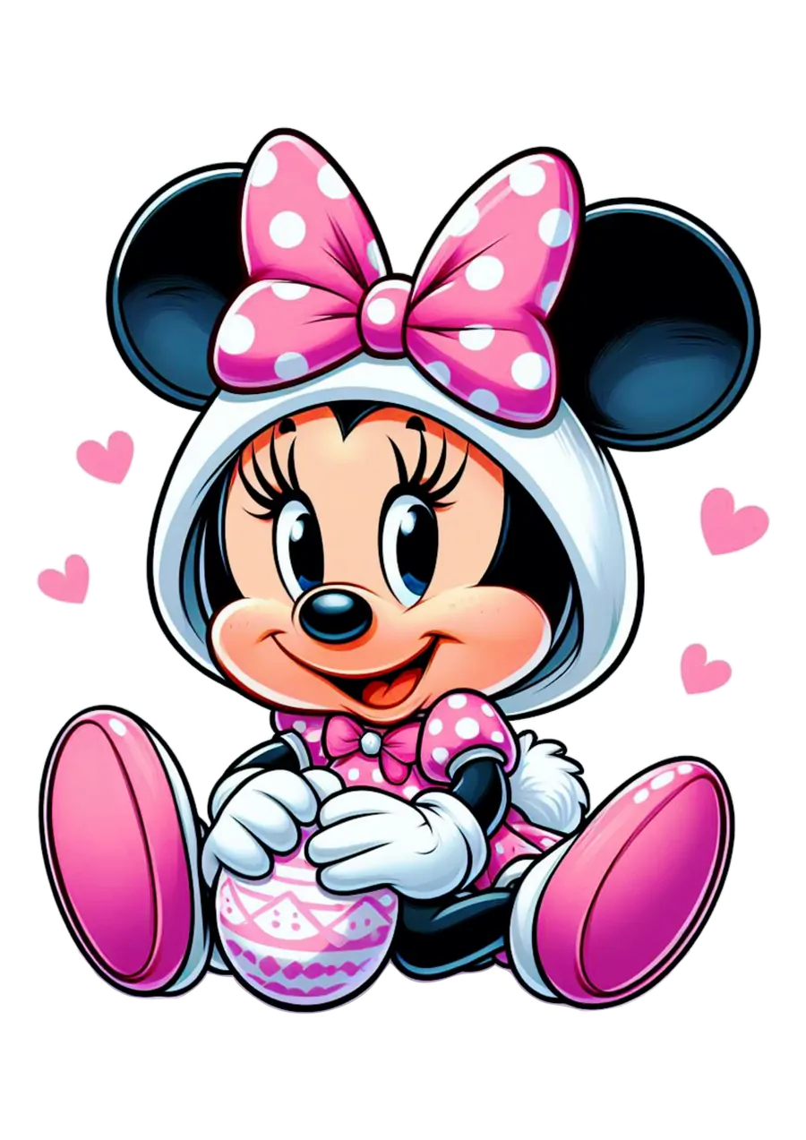 Minnie Mouse Sentada com Ovo de Páscoa PNG transparente