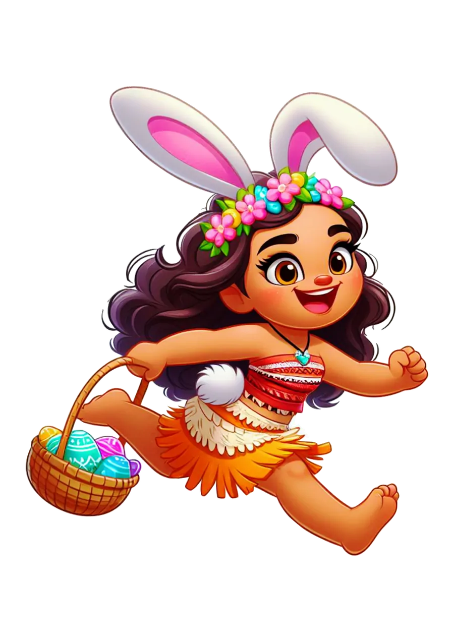 Moana Baby Correndo com Cesta de Páscoa PNG transparente
