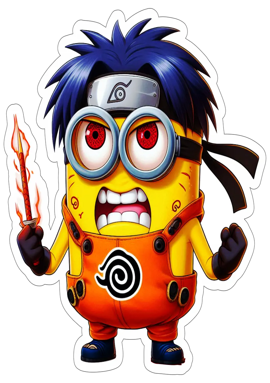 Minion Ninja Sasuke com Fogo PNG transparente