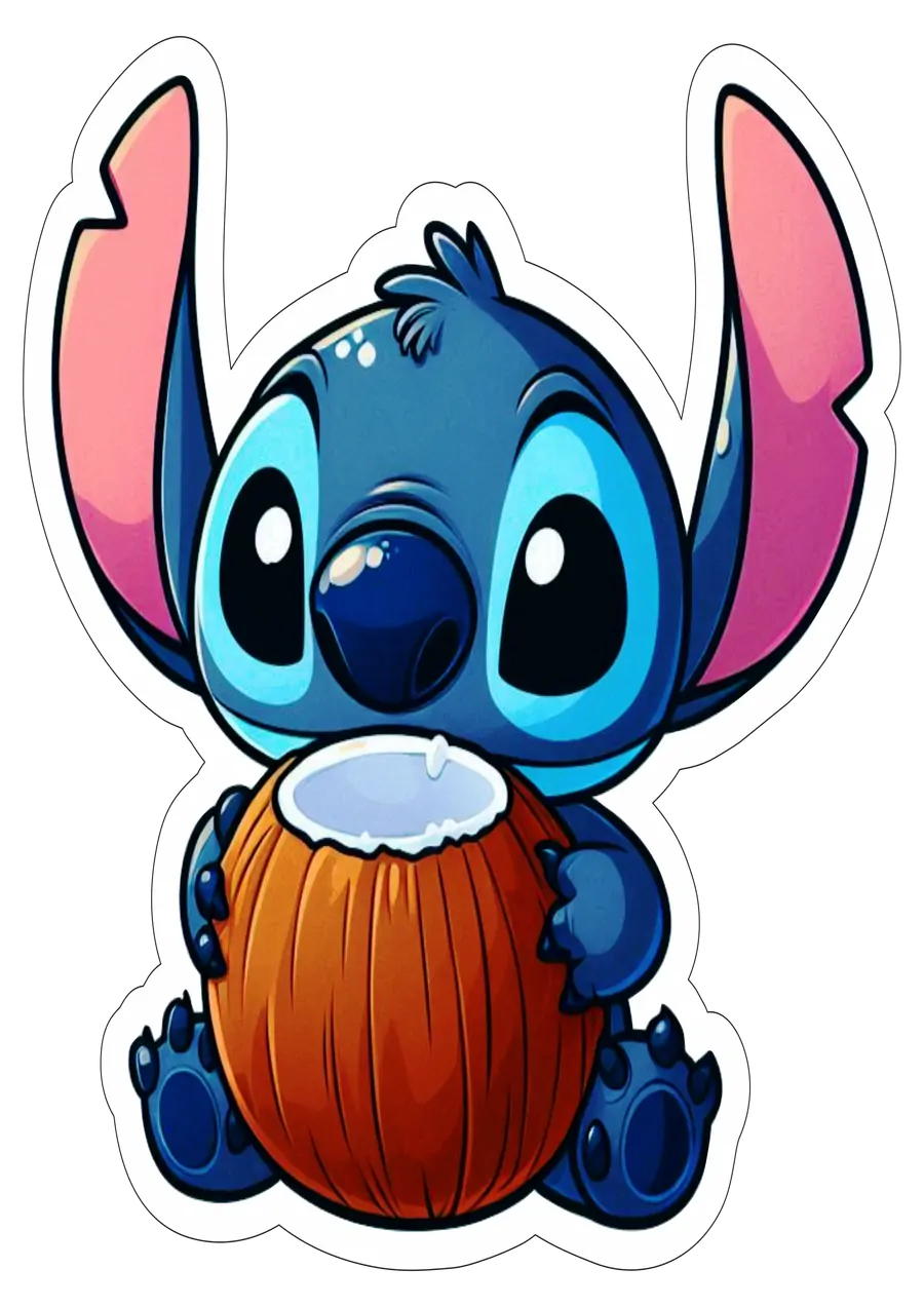 Stitch Comendo Coco Tropical PNG transparente