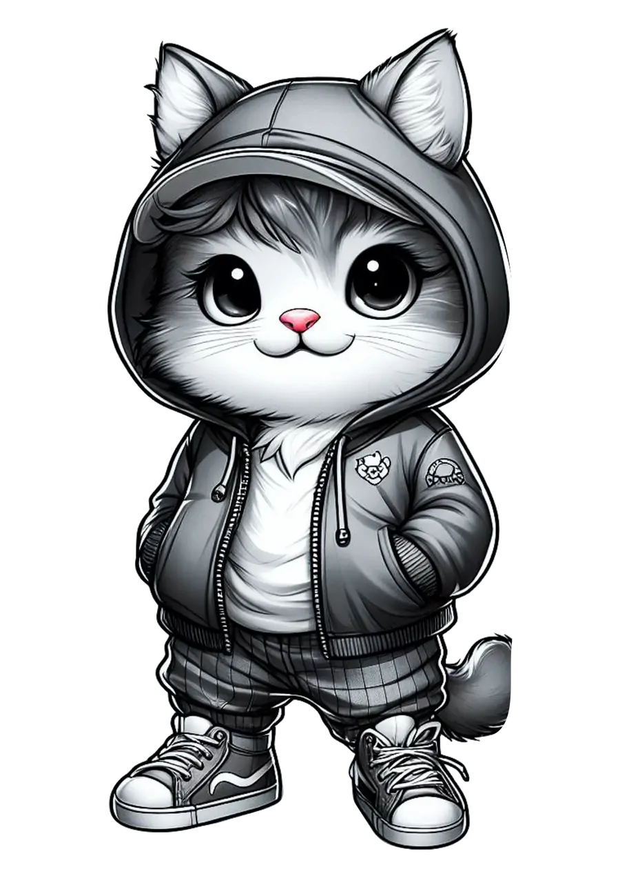 Gatinho Estiloso com Casaco e Tênis PNG transparente