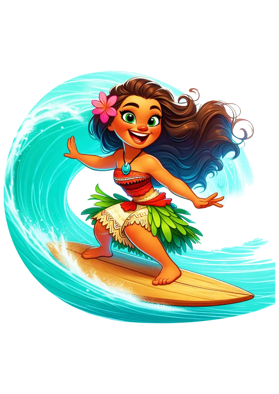Moana Surfando na Onda PNG transparente