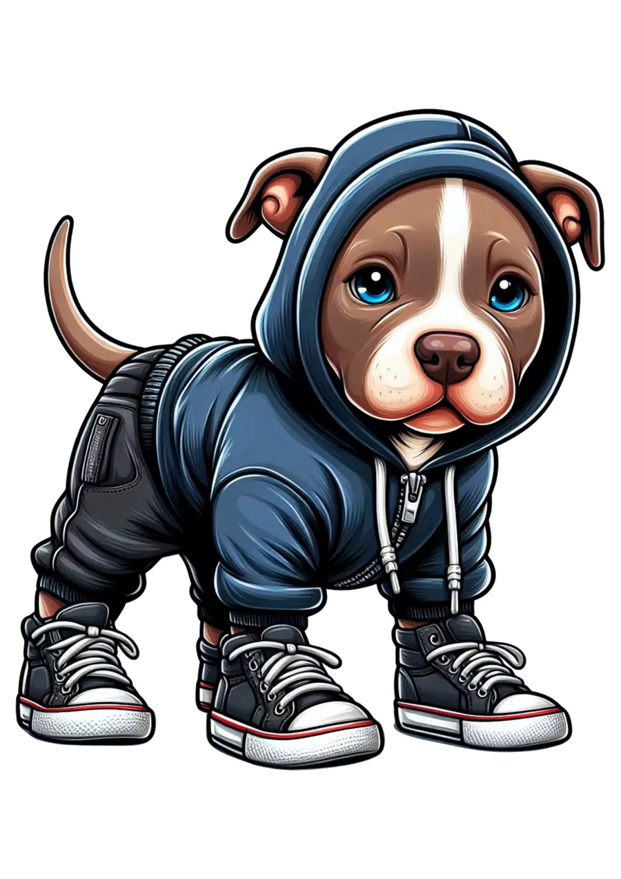Cachorro Pitbull com Roupa e Tênis PNG transparente