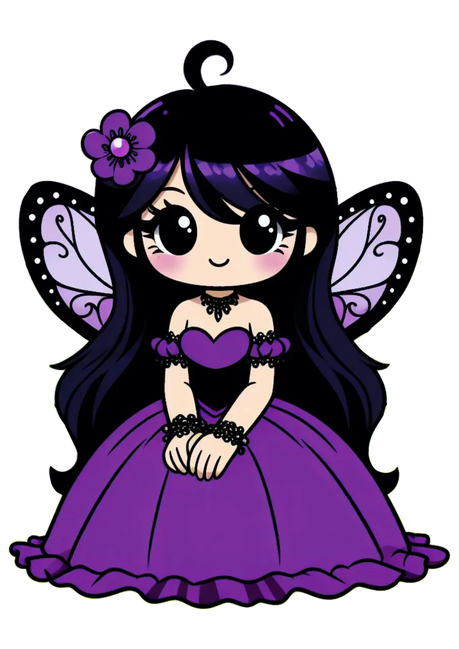 Fada Encantada com Vestido de Gala Roxo PNG transparente