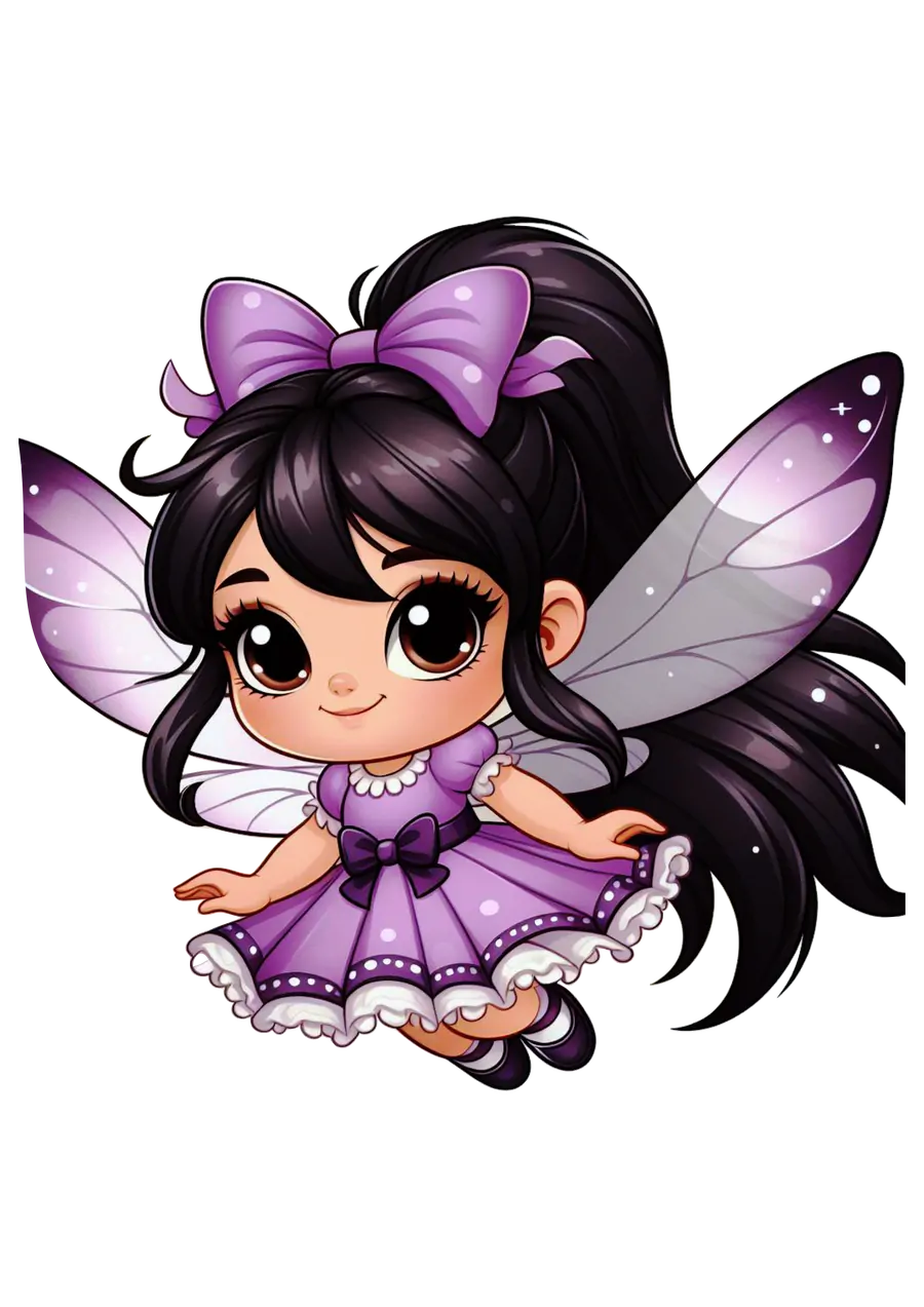 Fadinha Fofa Voando com Laço no Cabelo PNG transparente