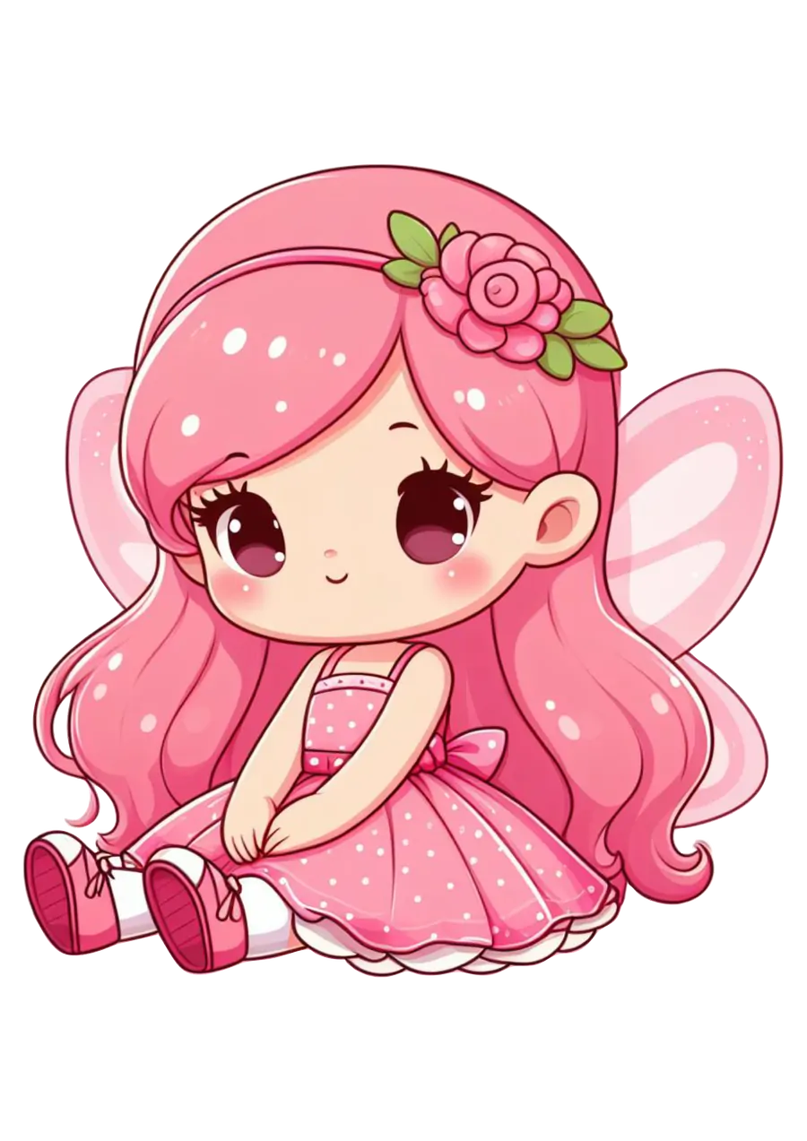 Fada Rosa Fofinha Sentada PNG transparente