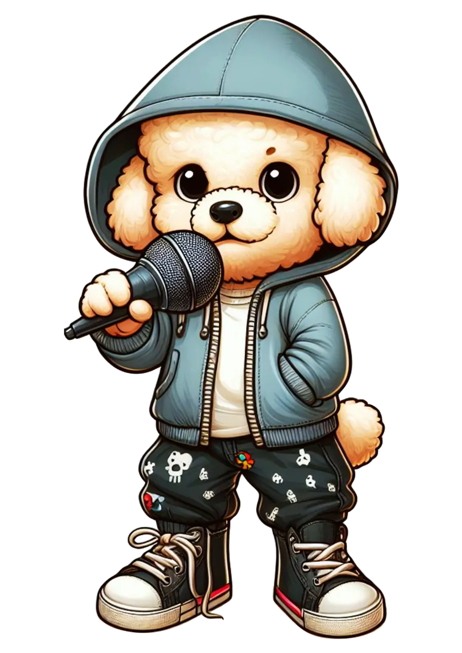 Cachorro Poodle Cantando no Microfone PNG transparente