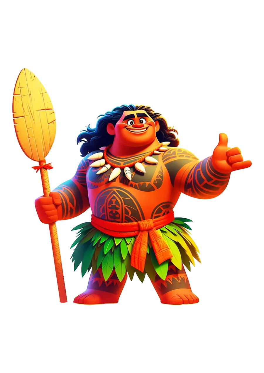 Maui Segurando Remo e Acenando PNG transparente
