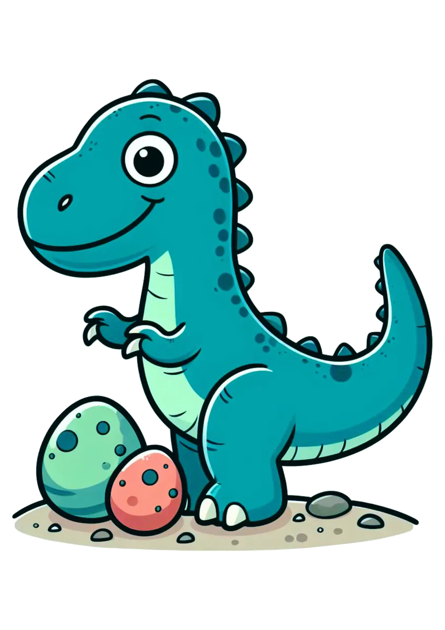 Dinossauro Azul com Ovos e Ninho PNG transparente