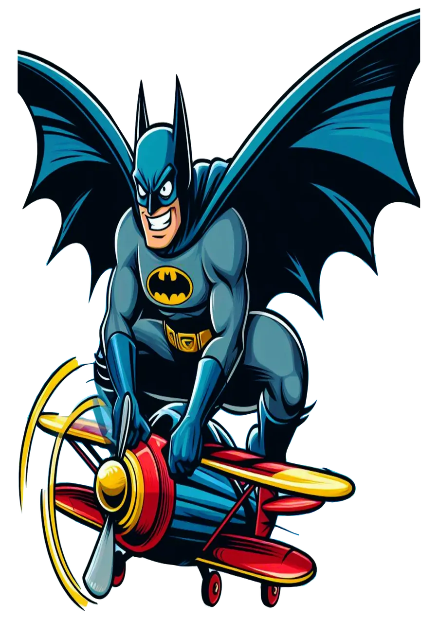 Batman Pilotando Avião de Brinquedo PNG transparente