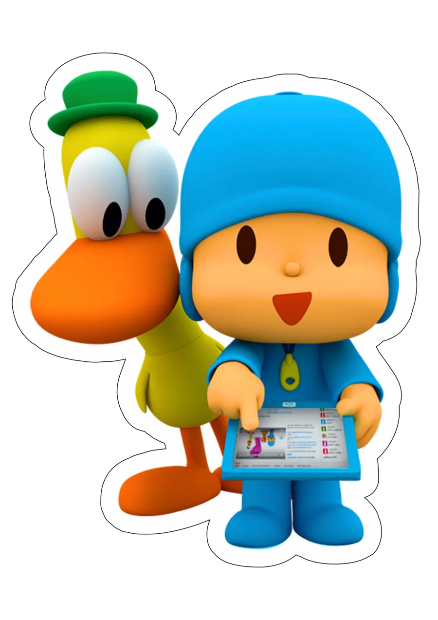 Pocoyo e Pato com Tablet PNG transparente