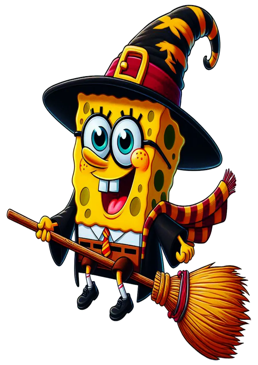Bob Esponja Bruxo na Vassoura PNG transparente