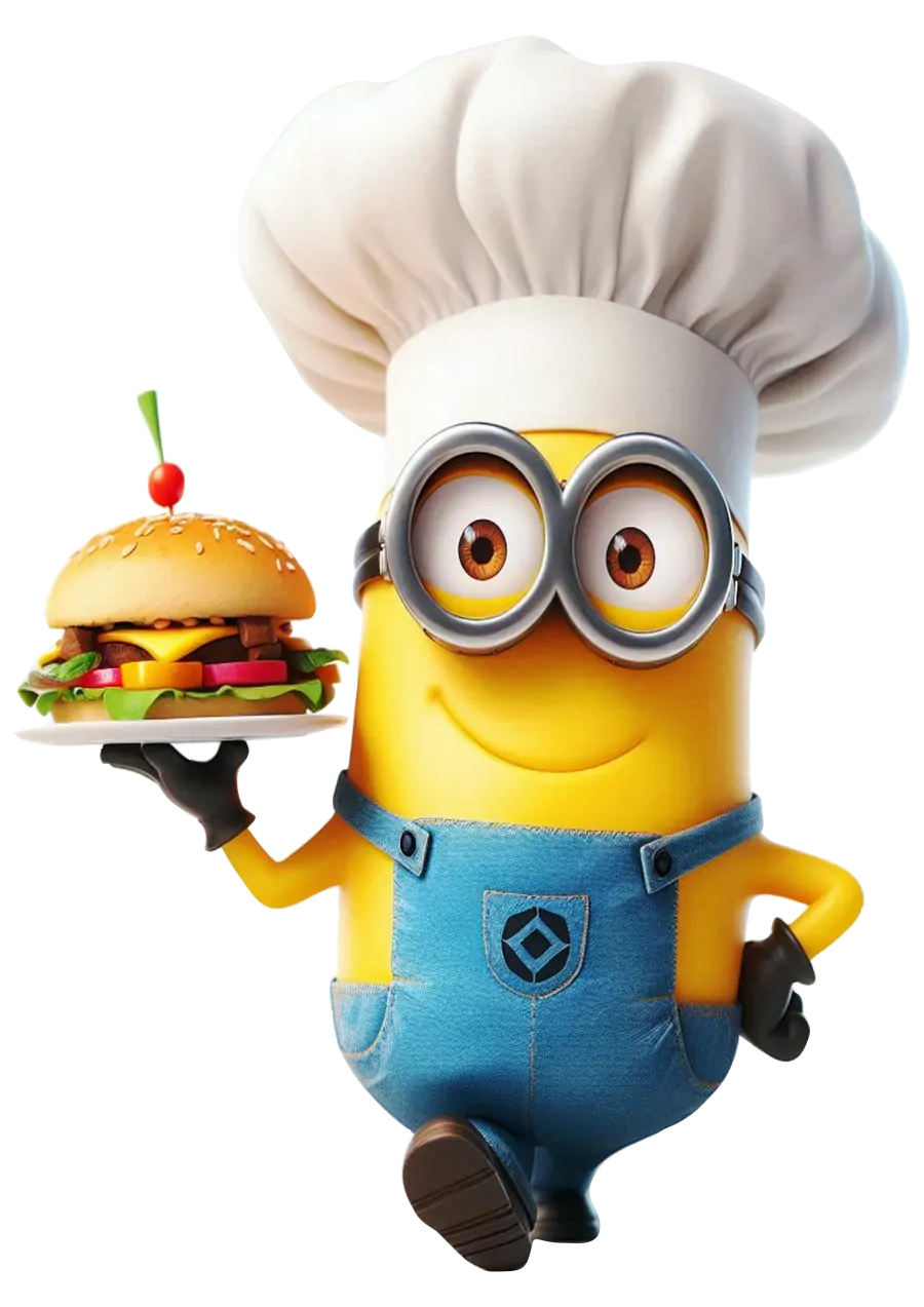 Minion Chef com Hambúrguer PNG transparente