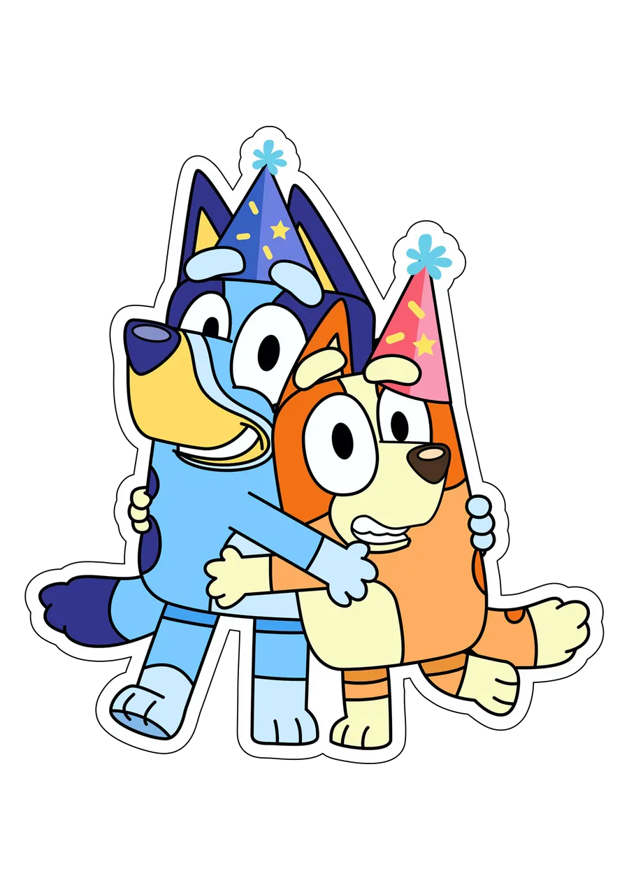 Bluey e Bingo com Chapéus de Festa PNG transparente