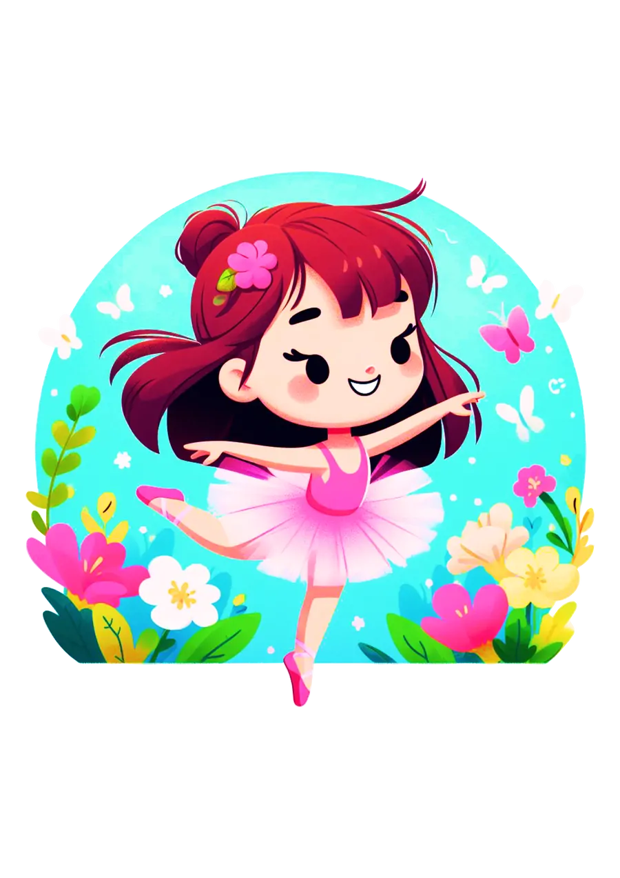 Menina Bailarina Dançando com Flores PNG transparente