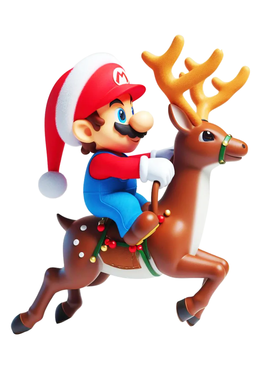 Mario Bros com Chapéu de Natal na Rena PNG transparente