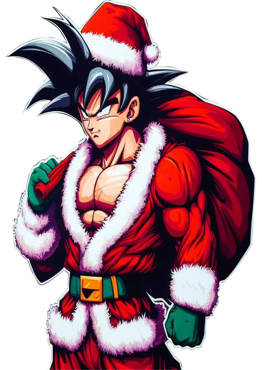Goku com Roupa de Papai Noel PNG transparente