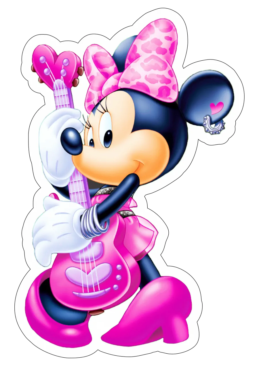 Minnie Mouse com Guitarra Rosa PNG transparente