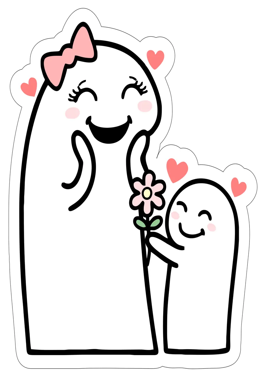 Flork Mãe e Filho com Flor PNG transparente