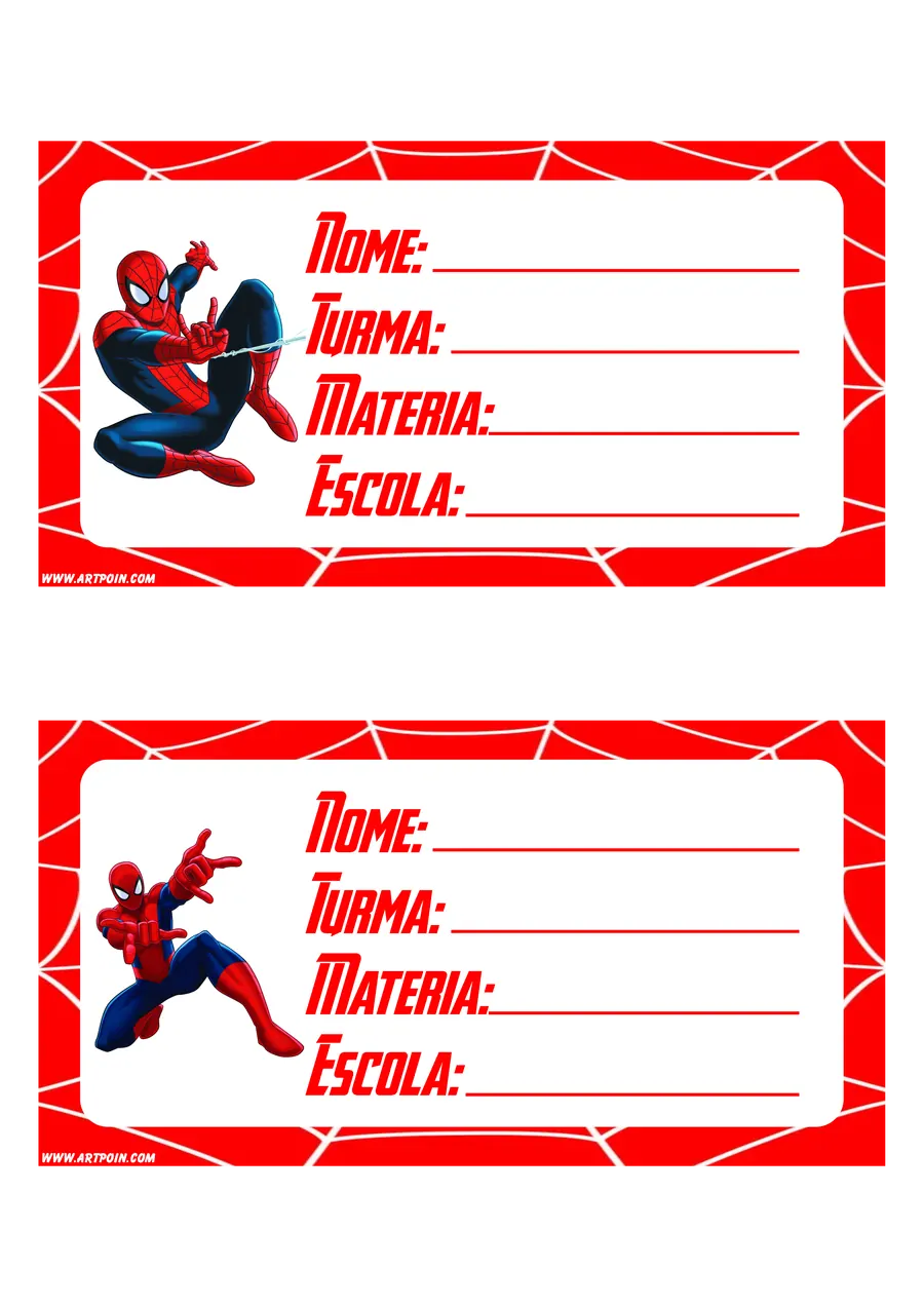 Etiquetas Escolares Homem Aranha PNG transparente