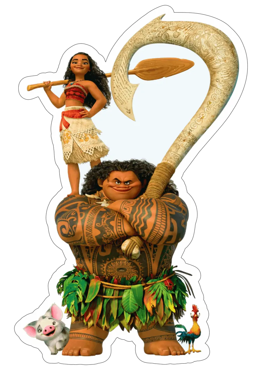 Moana Segurando Remo com Maui PNG transparente