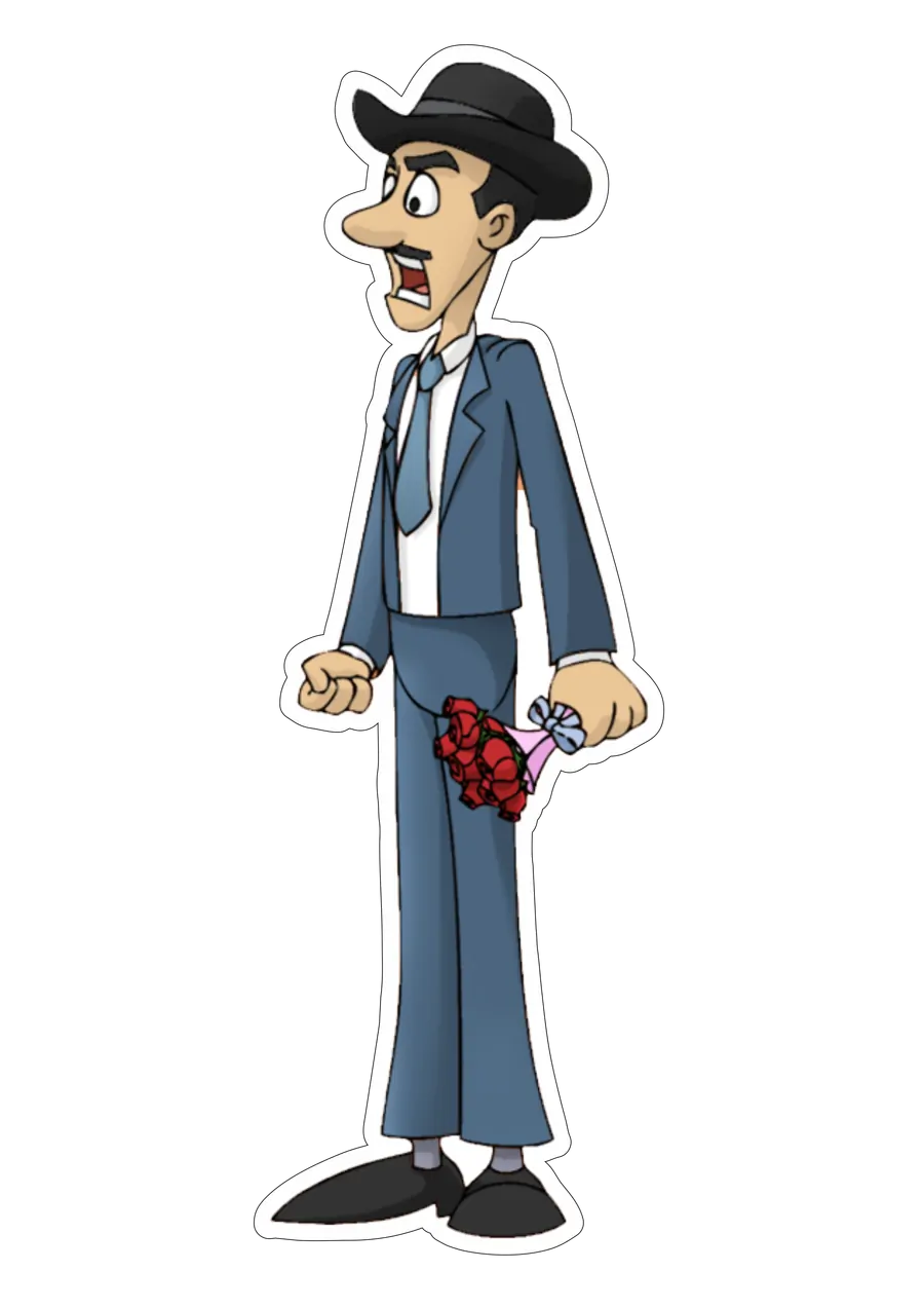 Professor Girafales Com Buquê de Rosas PNG transparente